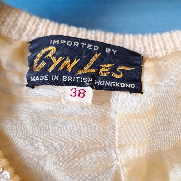Vintage 1950s Cyn Les Beaded 3/4 Sleeve Cardigan, Cream - Picture 3 of 12